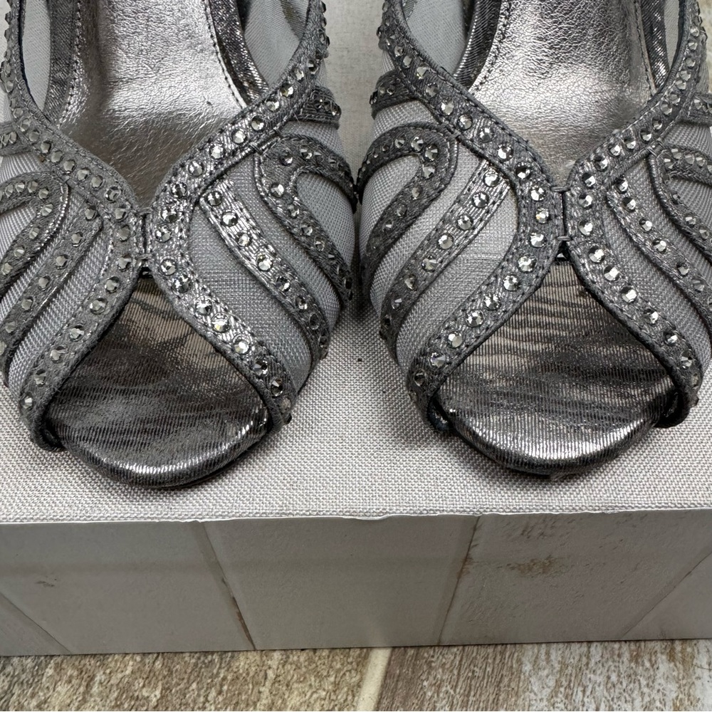 Adrianna Papell Fiji Dress Shoes Silver Crystal Mesh Sz 7.5 Heels Formal - Picture 11 of 14
